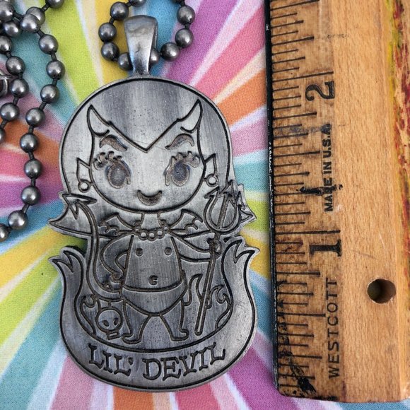 KAWAII Lil Devil Baby pendant NECKLACE gunmetal NEW - Picture 3 of 3